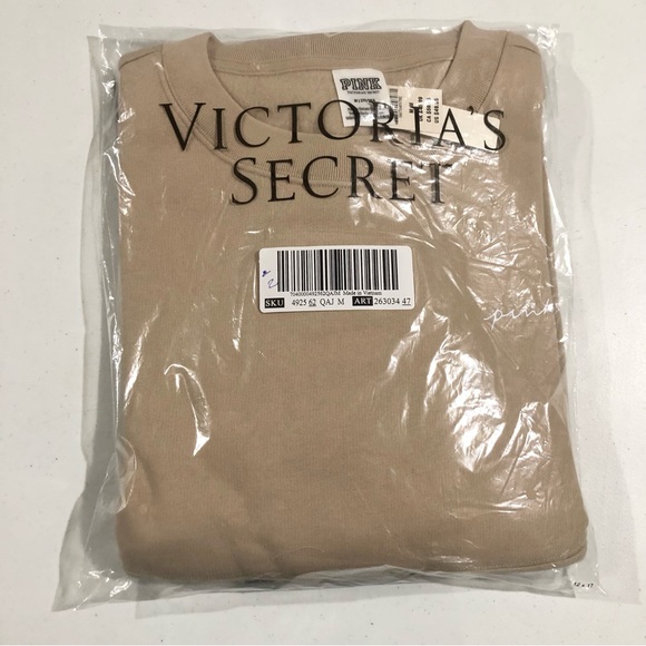 Victoria’s Secret PINK Colorblock Love Gradient Varsity Crew Sweatshirt Beige M - Picture 4 of 5